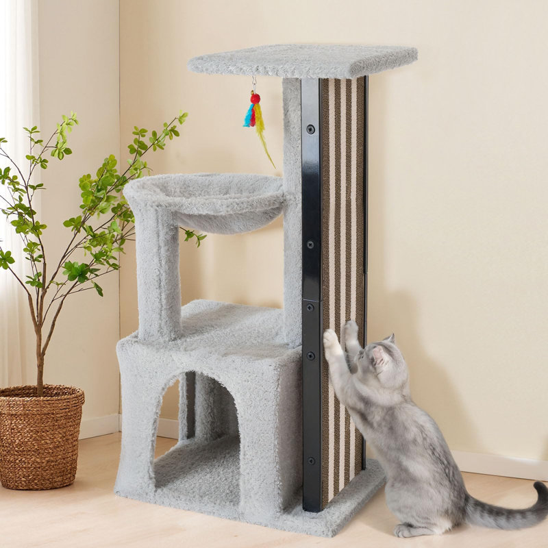 Arbre à chat à 3 niveaux, grattage, coussins moelleux et aires de jeux. Sécuritaire pour les petits chats, amusant comme arbre à gratter, poteaux, chats stables jusqu'à 9 livres, amusement