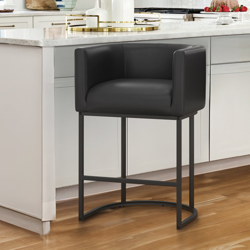 Tabouret de bar H 33,5 po Christlyn, Siège noir / cadre noir, Simili cuir