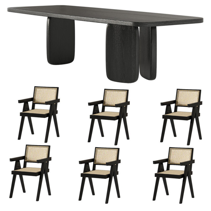 Ensemble de table de salle à manger en bois de frêne noir, 7