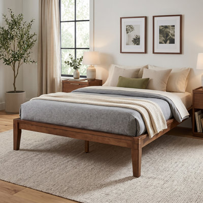 Walden Solid Wood Platform Bed Frame - Japanese joinery - Tool-Free Assembly - Mid-Century & Minimalist Style - Queen, Walnut Finish