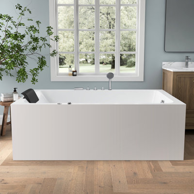 Tidal 71'' Whirlpool Freestanding Tub Acrylic Soaking Bathtub With 1 Bath Pillow