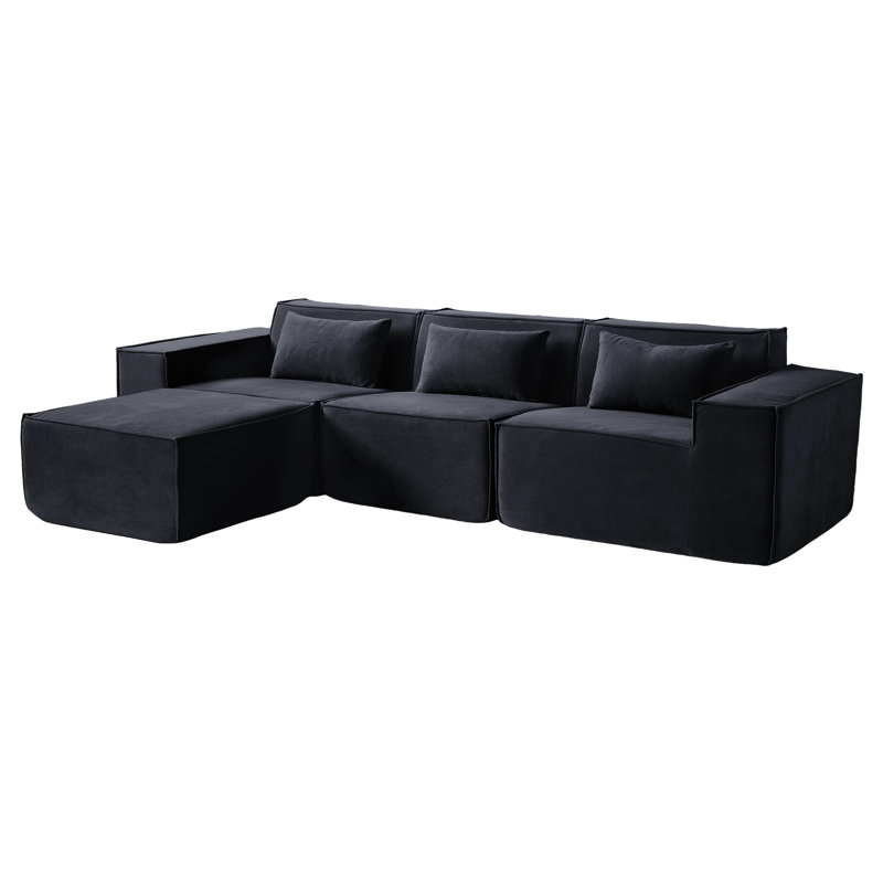4 - Piece Modular Sectional With Ottoman, Black Cloud Velvet
