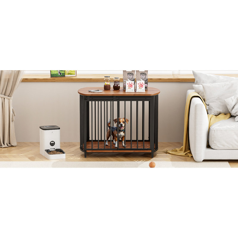 31.5" Medium Dog Crate, Brown Wooden Construction, Double-door Design For Medium Dogs, With Foldable, Brown