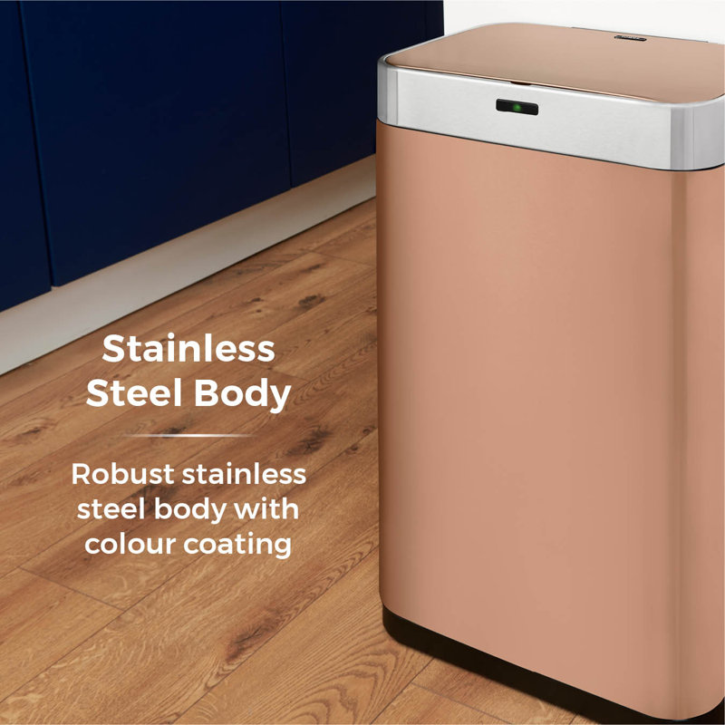 Tower Square Sensor Bin with Fingerprint Proof Coated Exterior, Large 75L, Copper