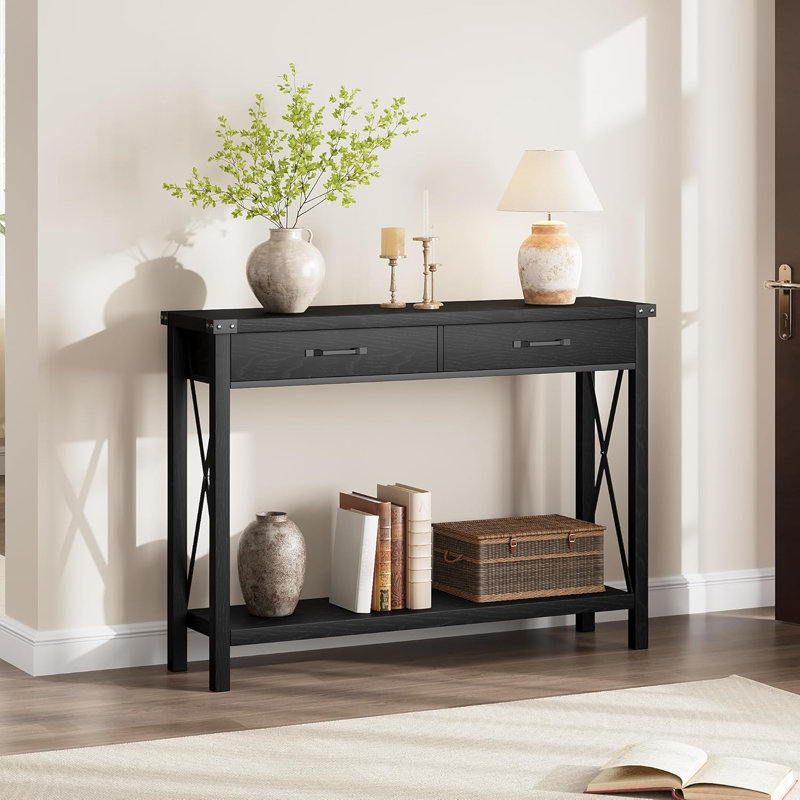 Industrial Console Table with Drawers, Black