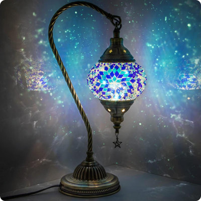 Turkish Moroccan Lamp With Base 3 Color Options Handmade Swan Neck Tiffany Mosaic Glass Bedside Lamps For Bedroom LED Bulb Included