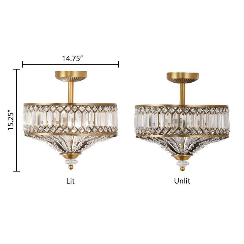 Laurie 2 - Light 14.75'' Carved Crystal Drum Semi Flush Mount, Clear/Gold