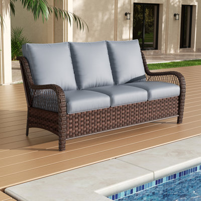 Fauteuil haut de gamme en rotin pour l'extérieur avec coussin pour trois personnes