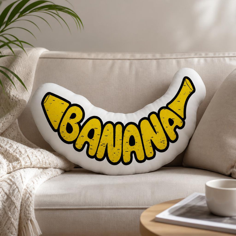 Coussin décoratif en forme de banane, imprimé 2D à motif graphique, 25 cm (9,8 po), idéal pour offrir, décorer une chambre, un canapé ou une fête.