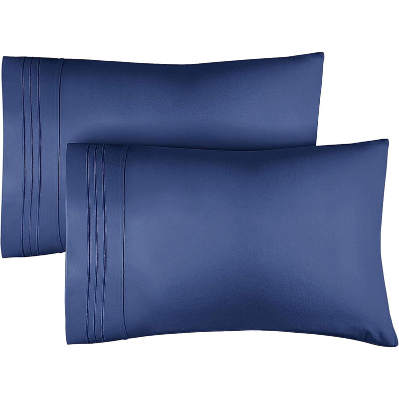 Microfiber Pillowcase Set of 2, Soft Double Brushed Pillow Covers, Breathable & Easy Care, King, Navy Blue