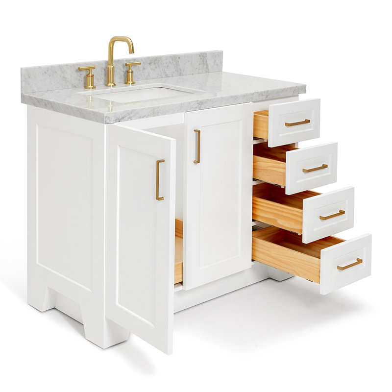 ARIEL TAYLOR 43 IN RIGHT OFFSET RECTANGLE SINK VANITY, White, Rectangle, Left