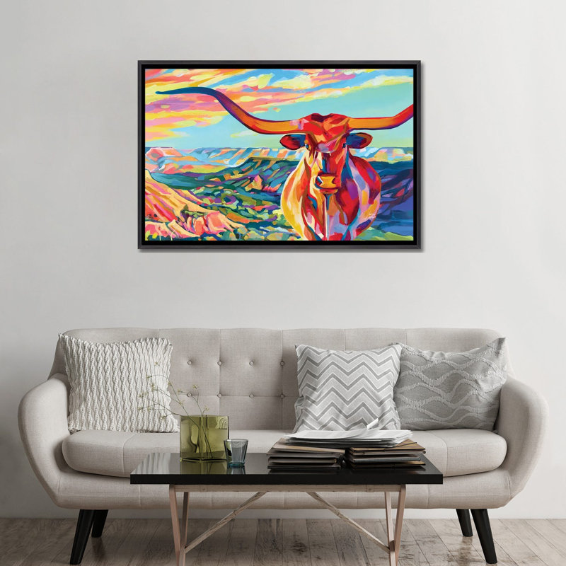 Palo Duro Texas Longhorn - reproduction d'art murale encadrée, Noir patiné, Reproduction encadrée sans passe-partout