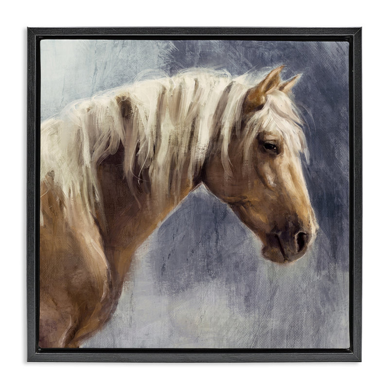 «Golden Boy Horse» par Nina Blue, Cadre flottant noir de jais, H 18 po x l 18 po