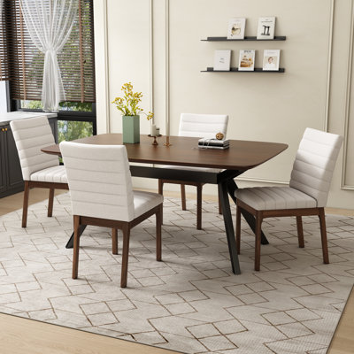 Tabor Upholstered Dining Set With Rubberwood Frame