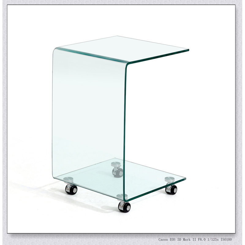 C-shaped Clear Glass Side & End Table, Tempered Glass End Table Small Table