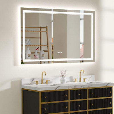 36"x60" Oversized LED Wall Mirror Front+Back Light, Full Stepless Dimming & Color Temperature Adjustment, Timed Anti-Fog With Auto Shutoff, Power Memory, Plug-In/Hardwire Dual Wiring, One Strip Mount ETL Certified Mirror