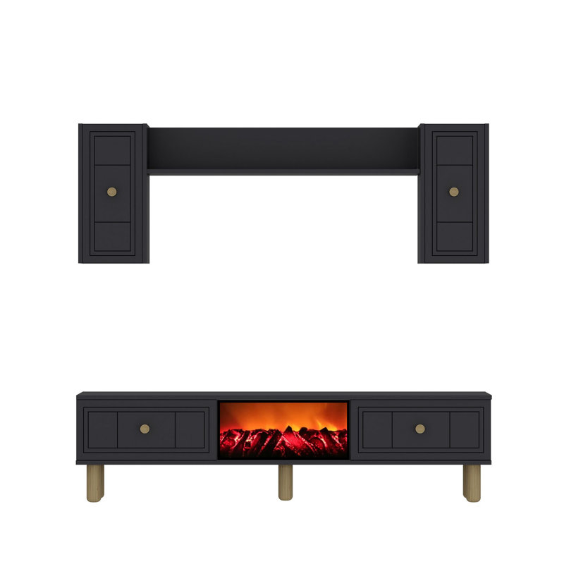 Meuble télé 59,1 po x 17,6 po x 11,6 po Modern Anthracite | 100% panneau de particules enduit de mélamine, épaisseur: 0,7 pouce | Nombreuses tablettes murales au design élégant pour le salon et les espaces de divertissement