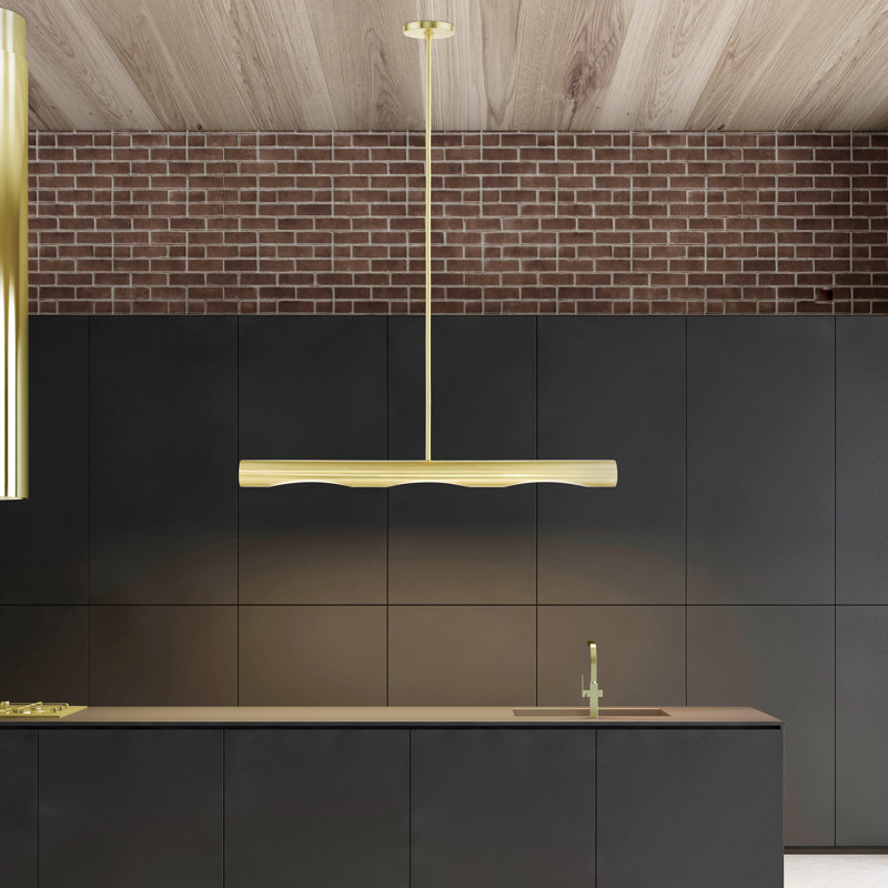 Luminaire suspendu linéaire à 3 lumières pour îlot de cuisine Azria, Laiton satiné