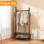Portemanteau roulant sur roulettes verrouillable à 360 °, portemanteau autoportant avec panier de rangement inférieur, support à vêtements en métal pour vestibule de salon de chambre à coucher, 100 cm-1669056269