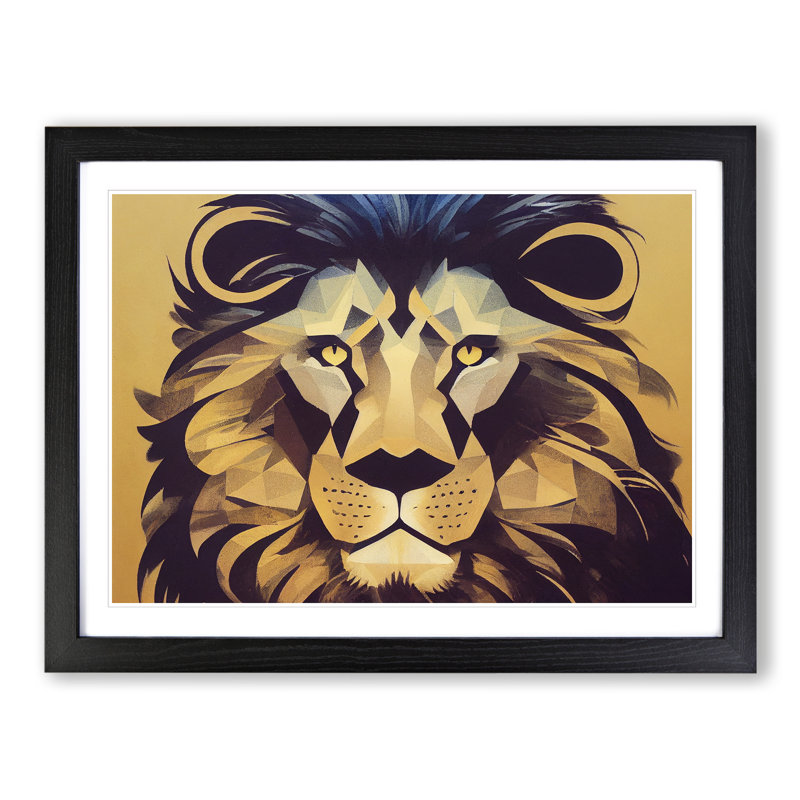 Captivating Abstract Lion - Picture Frame Print, 46cm H x 64cm W x 2cm D, Black
