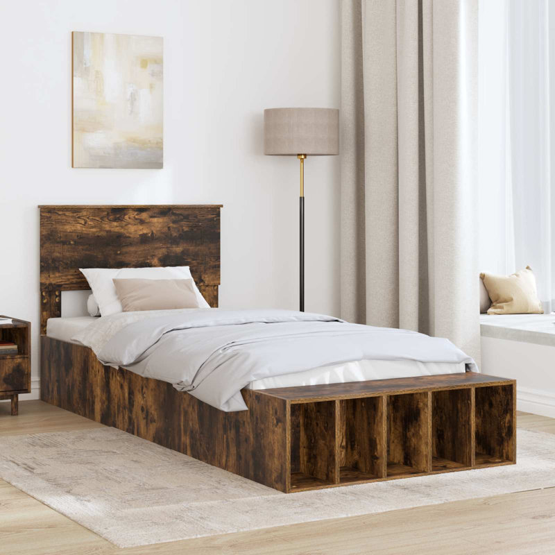 Bed Frame, European Single (90 x 200 cm), Smoked Oak