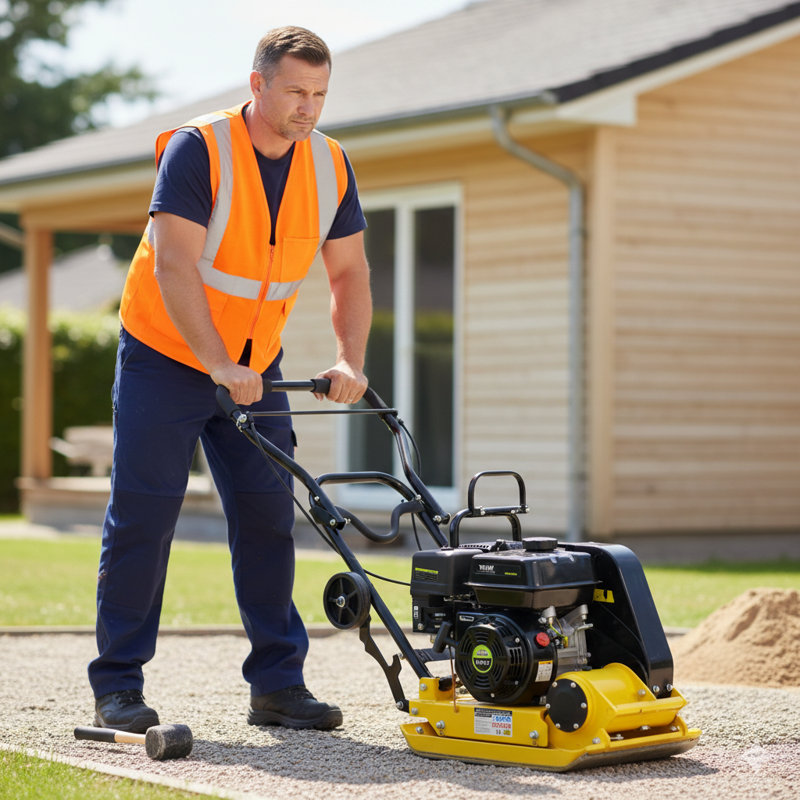 7.0HP Gas-Powered Plate Compactor with 5500 Vibrations Per Minute, 20x14 Inch Compaction Plate, Integrated Transport Wheel, EPA Certified