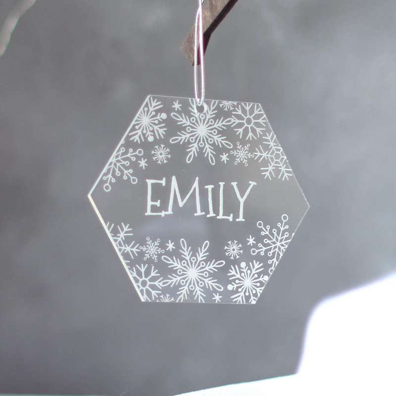 Snowflake Tree Decoration, Personalised Hexagon, Yes