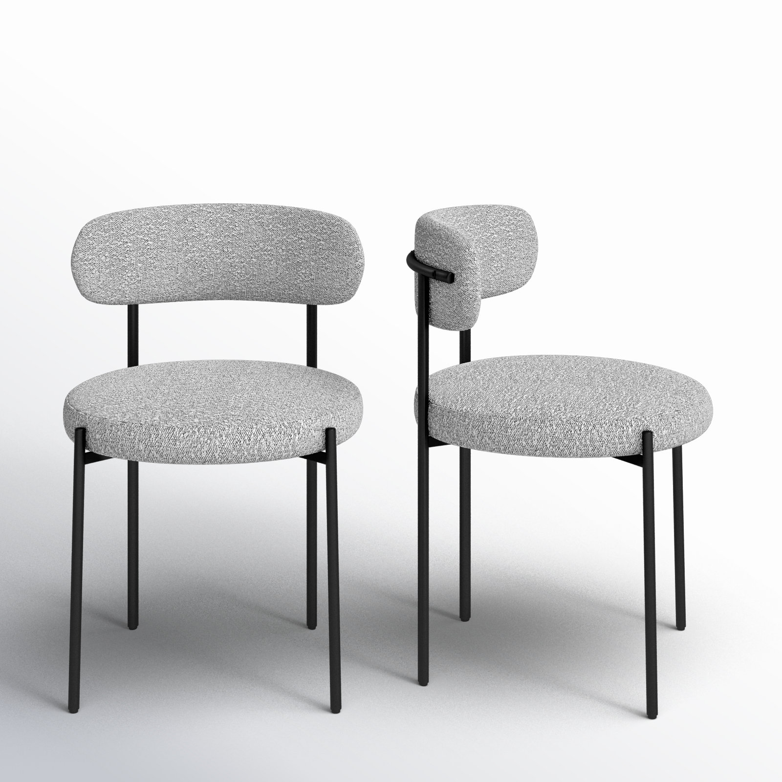 Sherwood Solid Back Boucle Side Chair, Grey Boucle, Matte Black