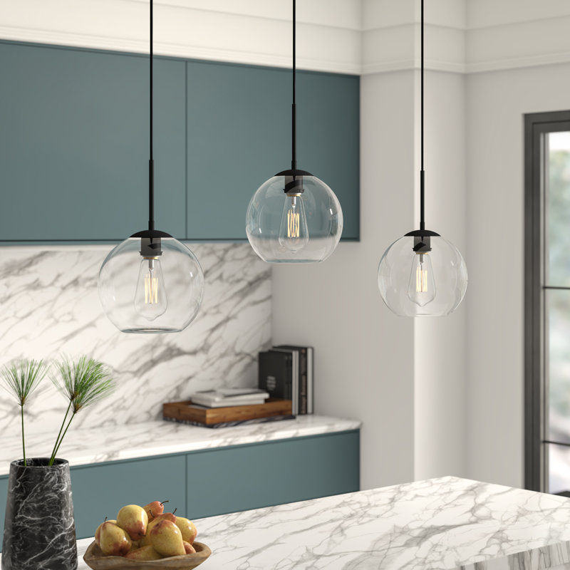 Janna 3-Light Globe Kitchen Island Pendant, Black, Clear