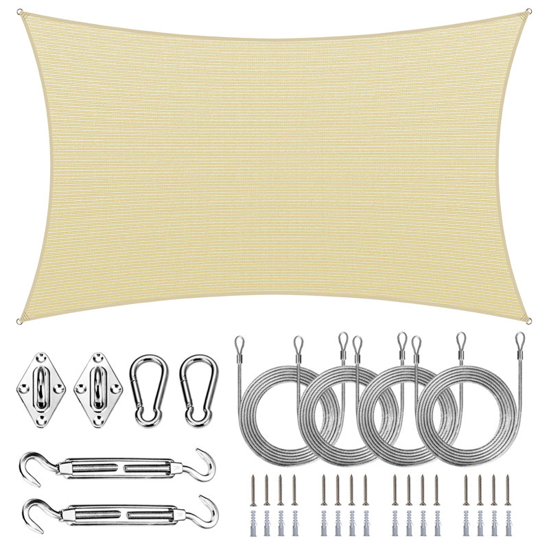 Royal Shade Rectangle Shade Sail With Hardware Kit & Rope, Beige, 10 ft. x 10 ft.