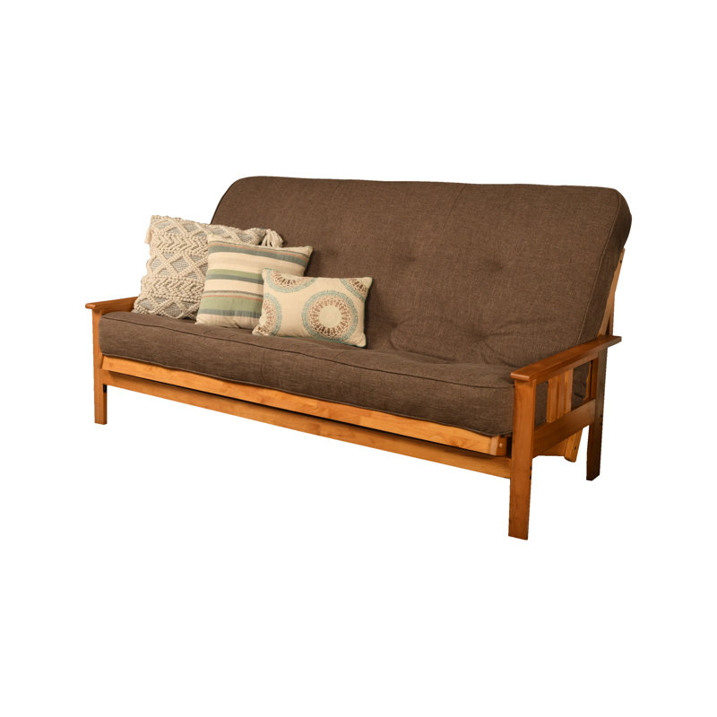 Structure de futon et matelas pour grand lit Johnte 86 po Johnte, Noyer cendré, Lin cacao clair
