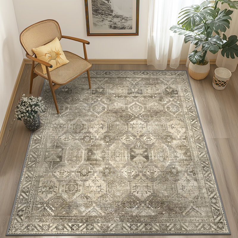  Fayanna Oriental Machine Washable Area Rugs with Non-Slip Backing, Rectangle 5' x 7'
