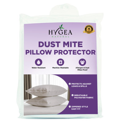 Hygea Natural Standard 2-pack Dust Mite & Allergen Pillow Protectors – Breathable, Water-resistant Zippered Covers