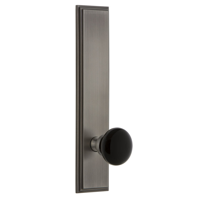 Grandeur Carré Tall Plate Privacy with Coventry Door Knob, Antique Pewter, 2 3/4", Left Handed
