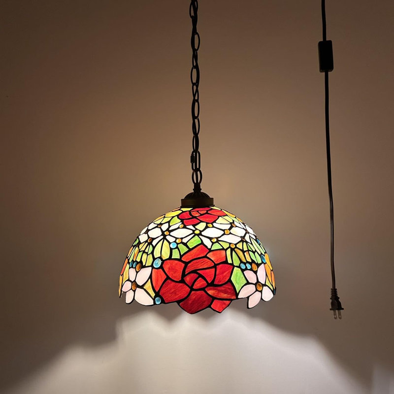Ampoule DEL Lockehaven Tiffany en verre teinté rose 12 "x P 12" x H 60 ", Vert, orange et rouge