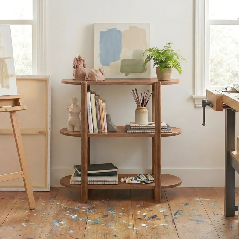 32" Modern Wood Bookcase, Walnut, (2 Shelves) 32"H x 32"W x 15"D