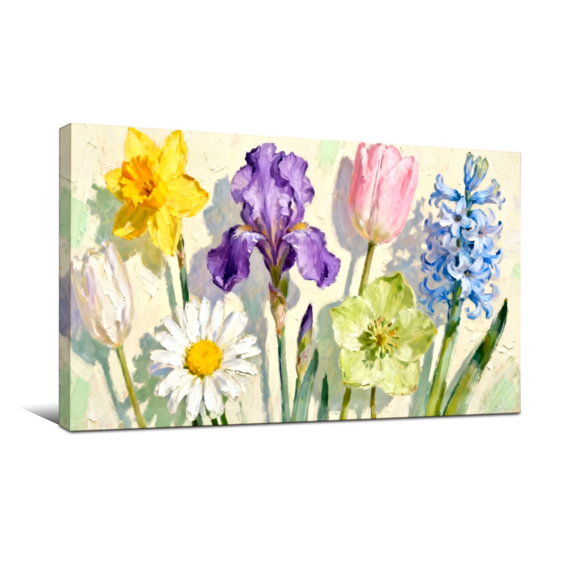 Plantes et fleurs, fleurs printanières colorées, impression sur toile, H 16 po x l 32 po