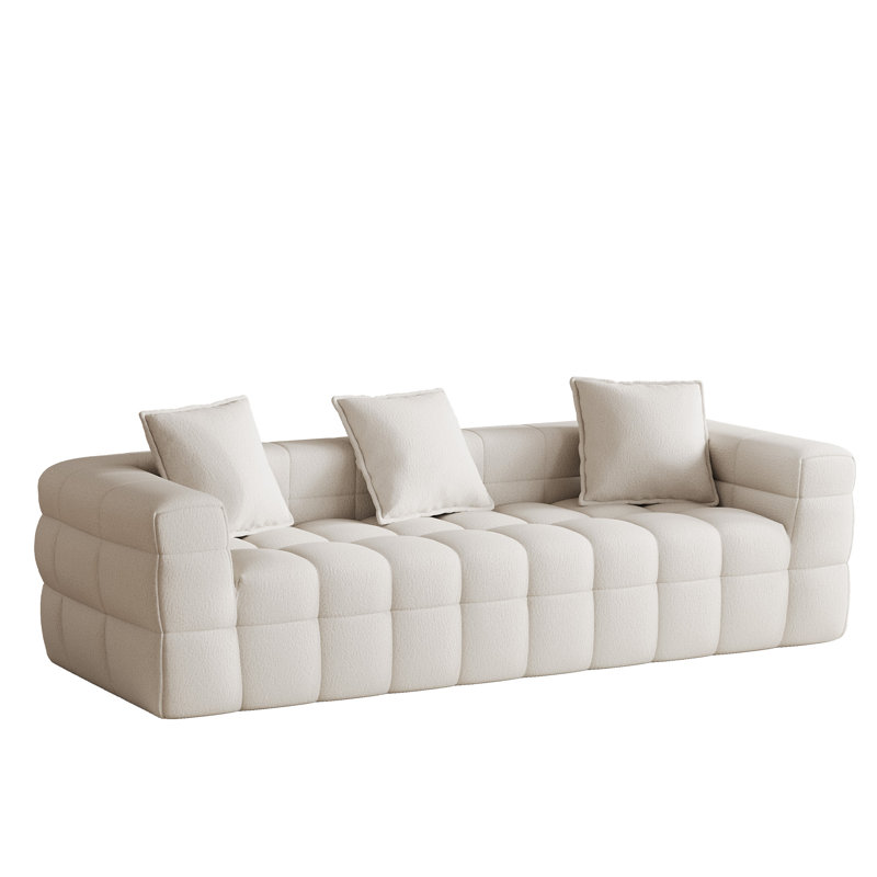 89.8" Modern Compression Tufted Sofa with Pillows, Beige