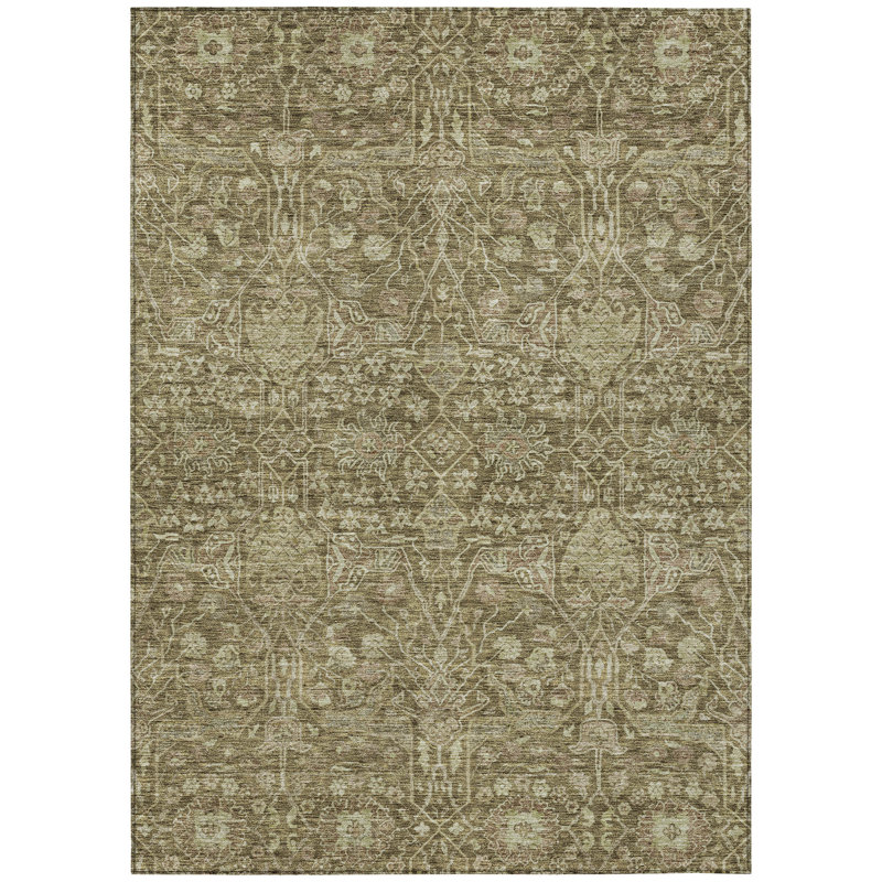 Addison Red and Brown Synthetic Washable Rectangular Rug 46" x 30"