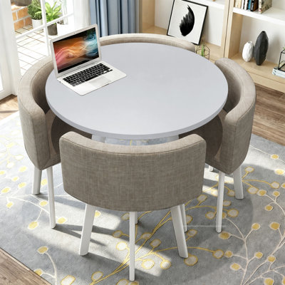 Modern Space-Saving Round Dining Set – Gray Table And Chair Set For Small Spaces