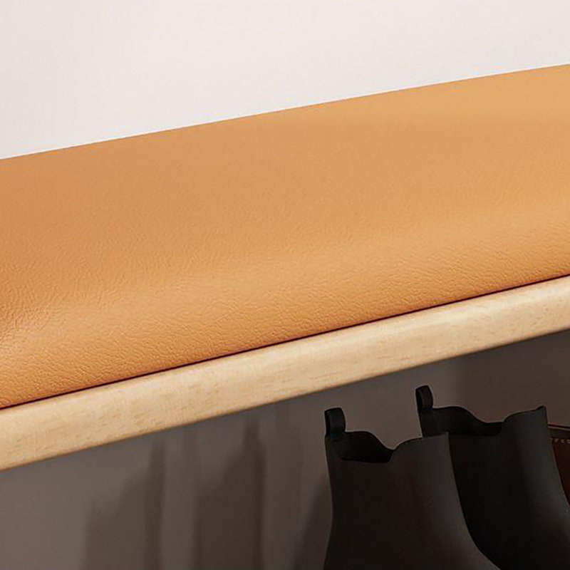 35.4in Shoe Change Stool Shoe Storage Bench, Orange/Natural Wood