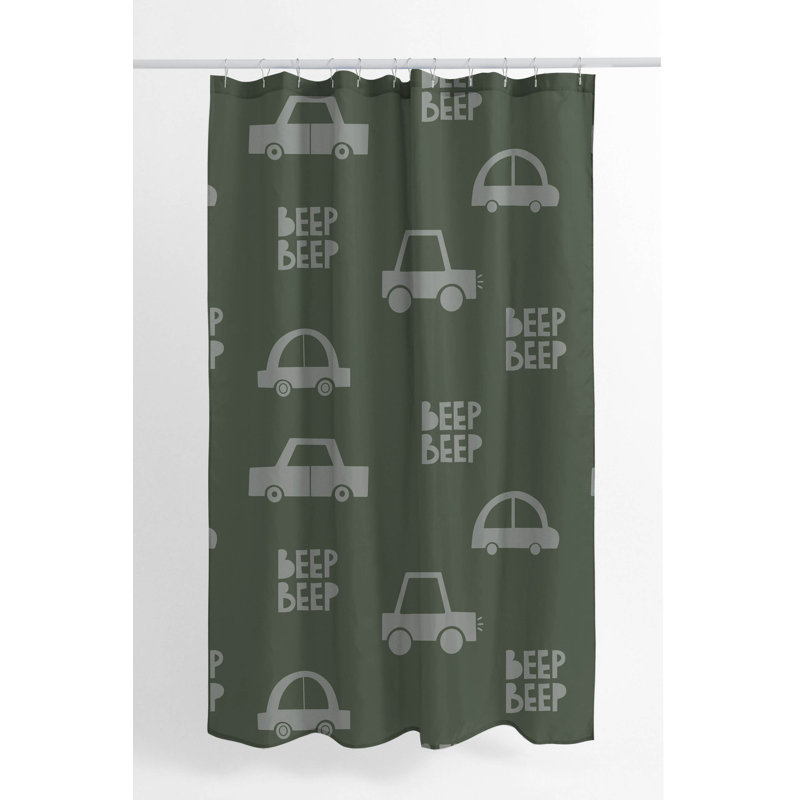 Beep Match Ultra-Thin Lightweight Shower Curtain, Green/Ivory/Chimichurri
