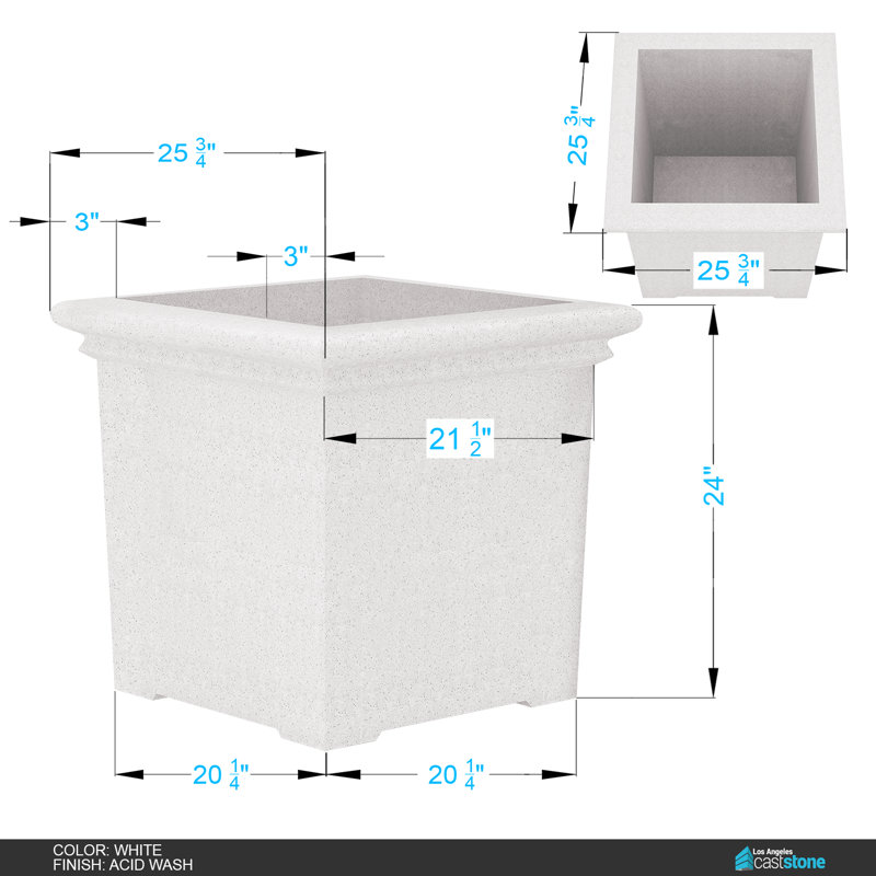 Concrete Planter, Acid Wash White