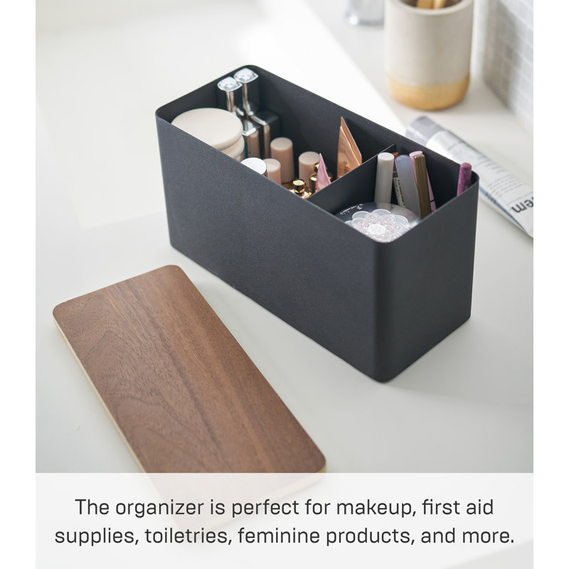 Black Steel and Wood Lidded Countertop Organizer