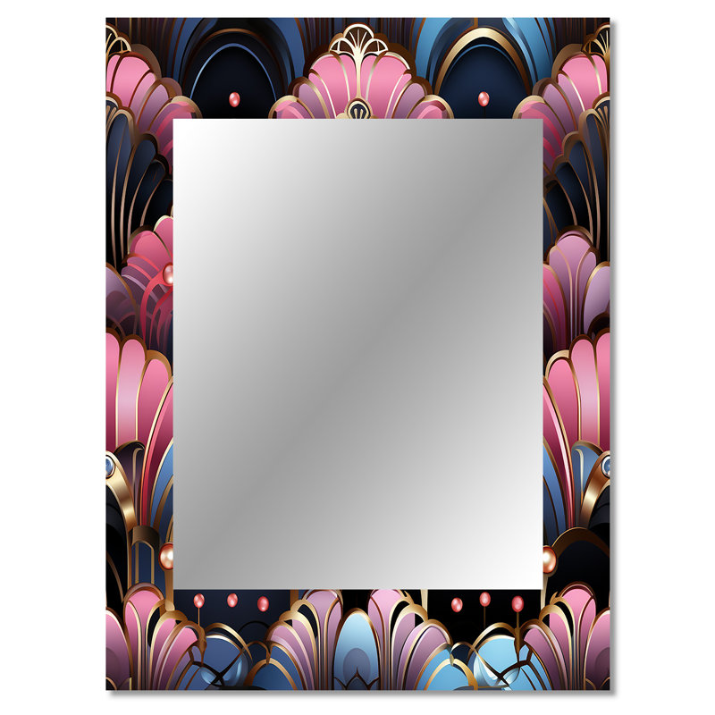 Motif damassé rose et bleu Art déco - miroir mural damassé unique, 40 po x 30 po