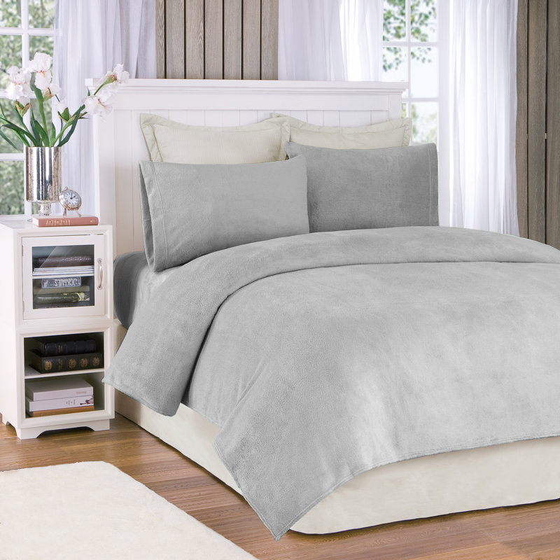 Twin Gray Solid Microfiber Plush Sheet Set