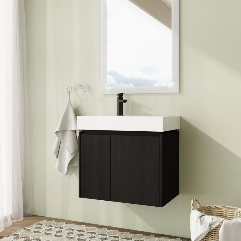 Deveon 24 " W Wall Mounted 1 Single Vanity Bathroom Vanity With Resin Top, Black