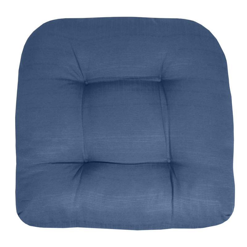 Marina Decoration Premium Thick Comfy Patio Seat Pads Fiber Fill Tufted Tie-Less Pillows 19 x 19 x 5 Inch Textured Solid Cover Indoor Outdoor Chair Cushions, 6 Count Pack Blue Color