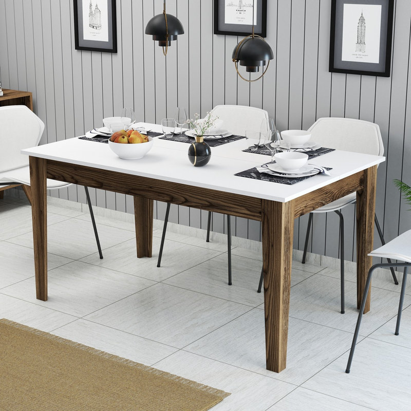 Ferro Beech Dining Table, White, Walnut