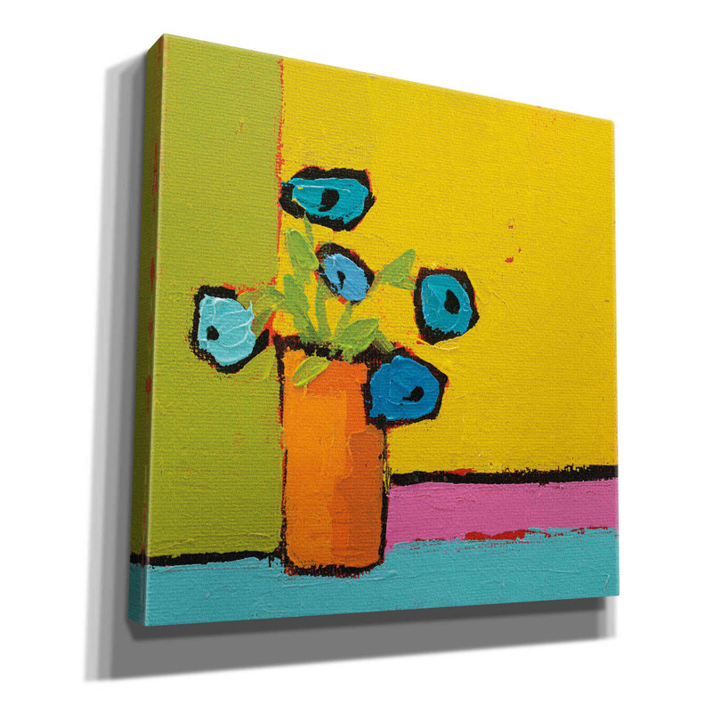 Vase orange vif - peinture sur toile tendue, H 26 po x l 26 po x P 1,5 po